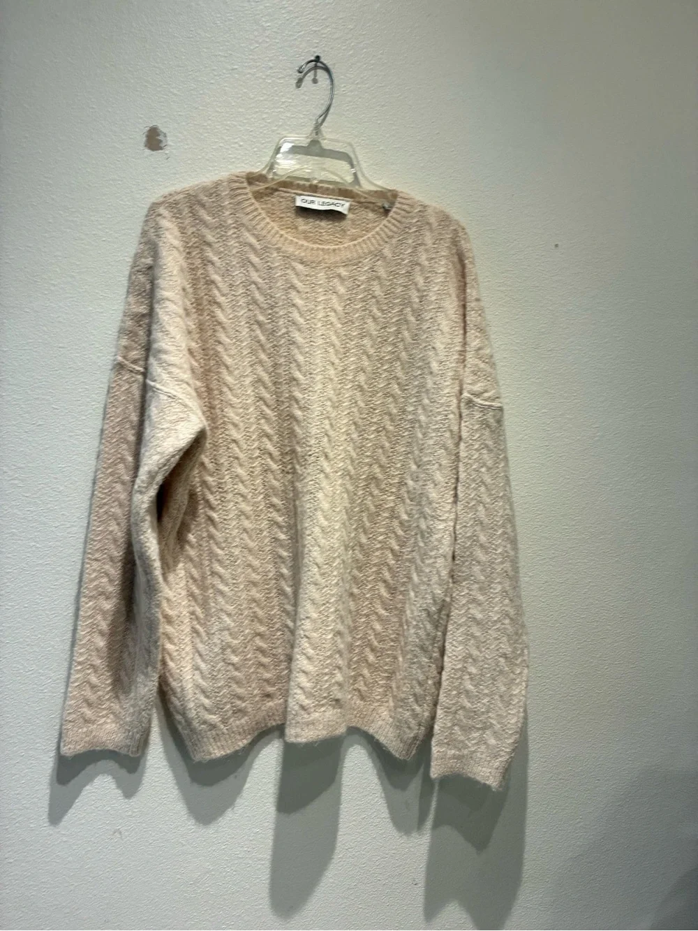 Our Legacy Men’s Cable Knit Mohair Sweater Cream Oatmeal Oversized Size 48